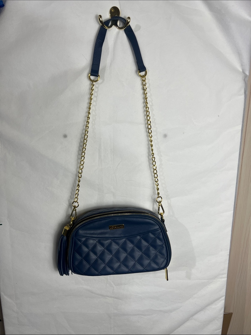Joy & Iman Quilted Navy Crossbody with Gold Chain